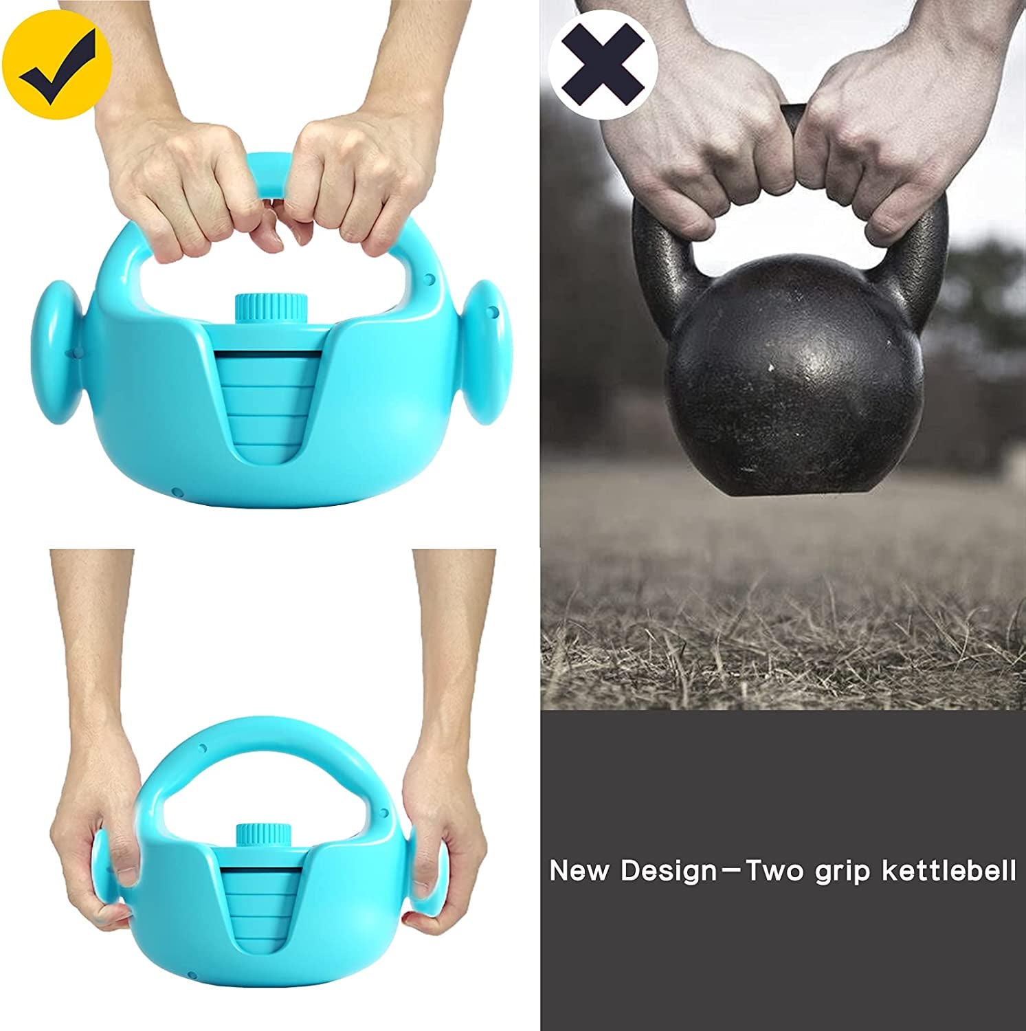 Adjustable Kettlebell Set with Three Grips - 5lbs, 8lbs, 12lbs, 15lbs for Strength Training & Full-Body Workouts - Perfect for Home or Gym - Blue