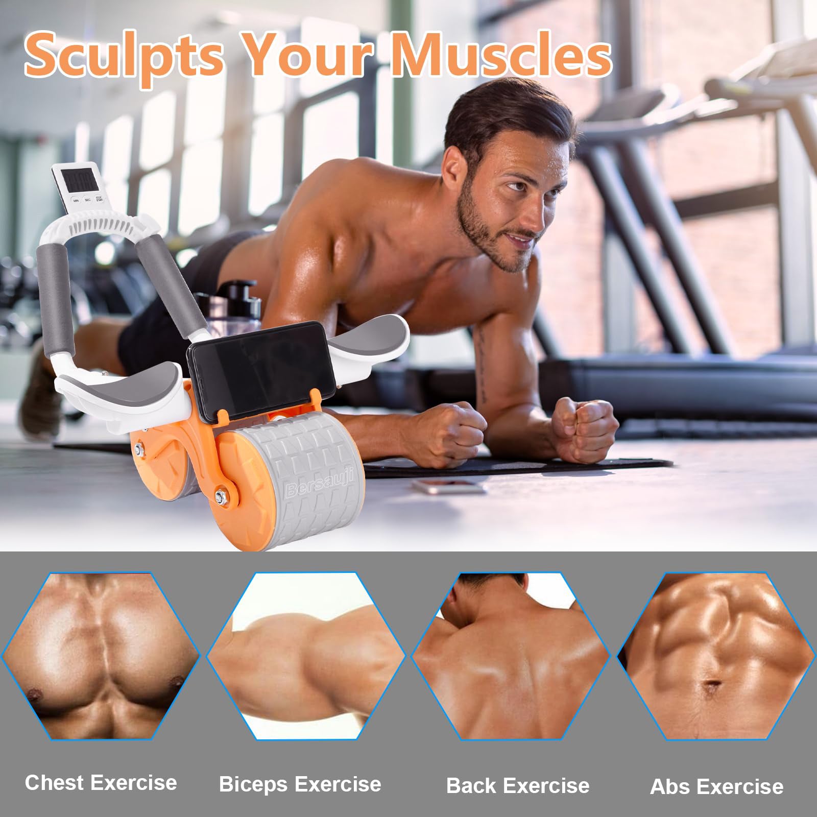 2025 Smart Ab Roller with Timer & Elbow Support - Automatic Rebound Core Workout Equipment