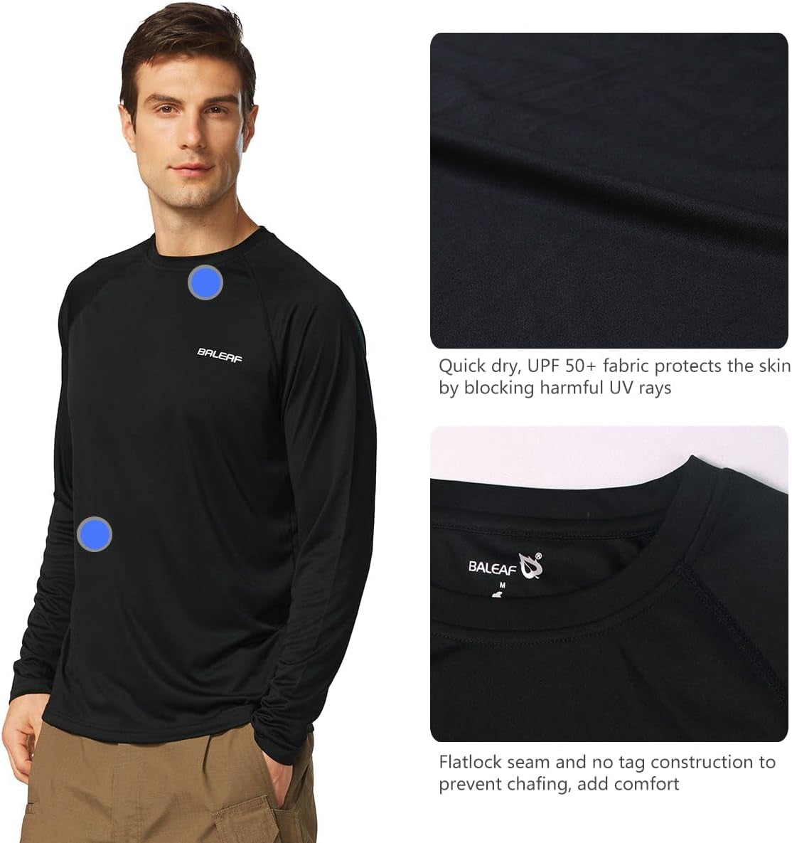 Men's Lightweight UV Protection Long Sleeve Rash Guard - SPF UPF 50+ Quick Dry for Fishing & Running