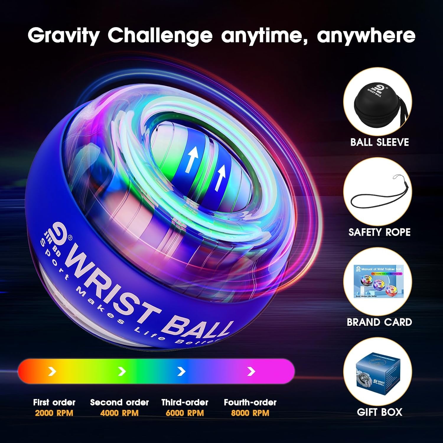 Wrist Trainer Ball Auto-Start Gyroscopic Forearm Exerciser Gyro Ball for Strengthen Arms, Fingers, Grip and Muscles